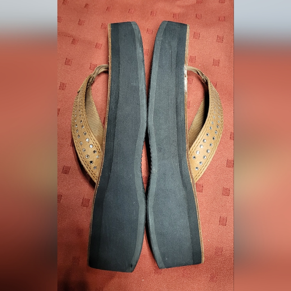 Rainbow Brown Leather Thong Flip Flops Sandals Platform Size 5.5 - Picture 6 of 11